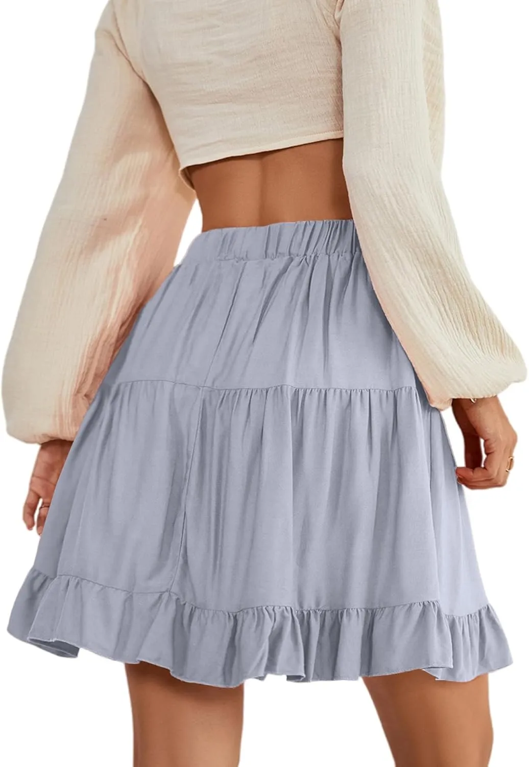 LYANER Women's Casual High Waist A Line Ruffle Hem Swing Skater Short Mini Skirt