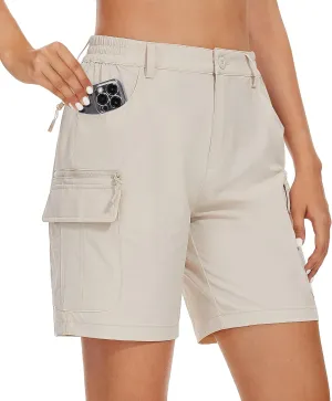 MAGCOMSEN Women's 7" Hiking Golf Shorts 6 Pockets Lightweight Quick Dry Outdoor Casual Cargo Shorts Water Resistant