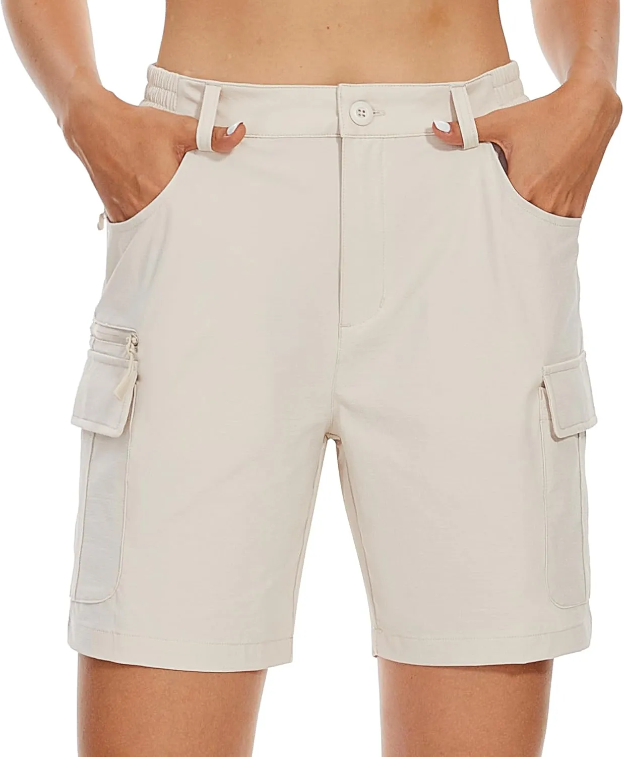 MAGCOMSEN Women's 7" Hiking Golf Shorts 6 Pockets Lightweight Quick Dry Outdoor Casual Cargo Shorts Water Resistant