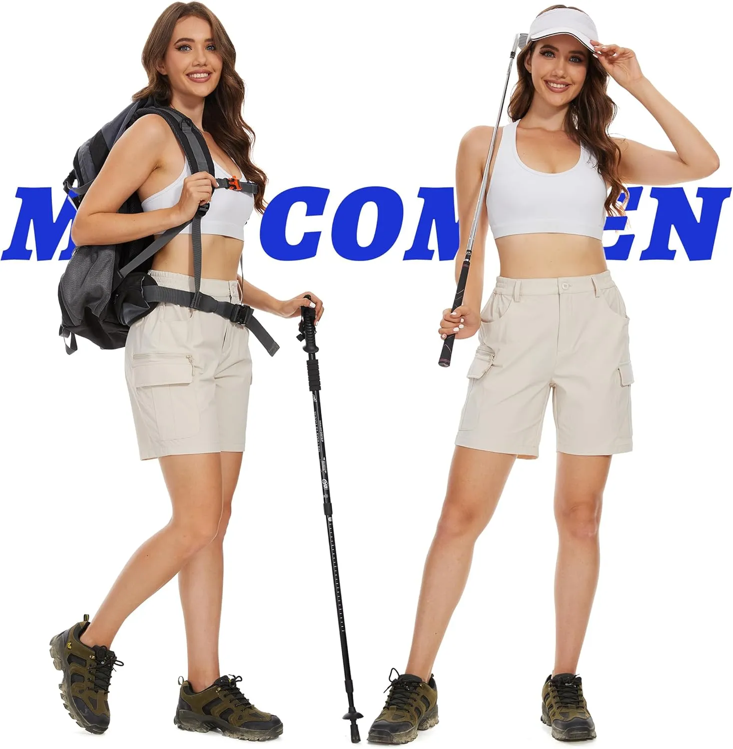 MAGCOMSEN Women's 7" Hiking Golf Shorts 6 Pockets Lightweight Quick Dry Outdoor Casual Cargo Shorts Water Resistant