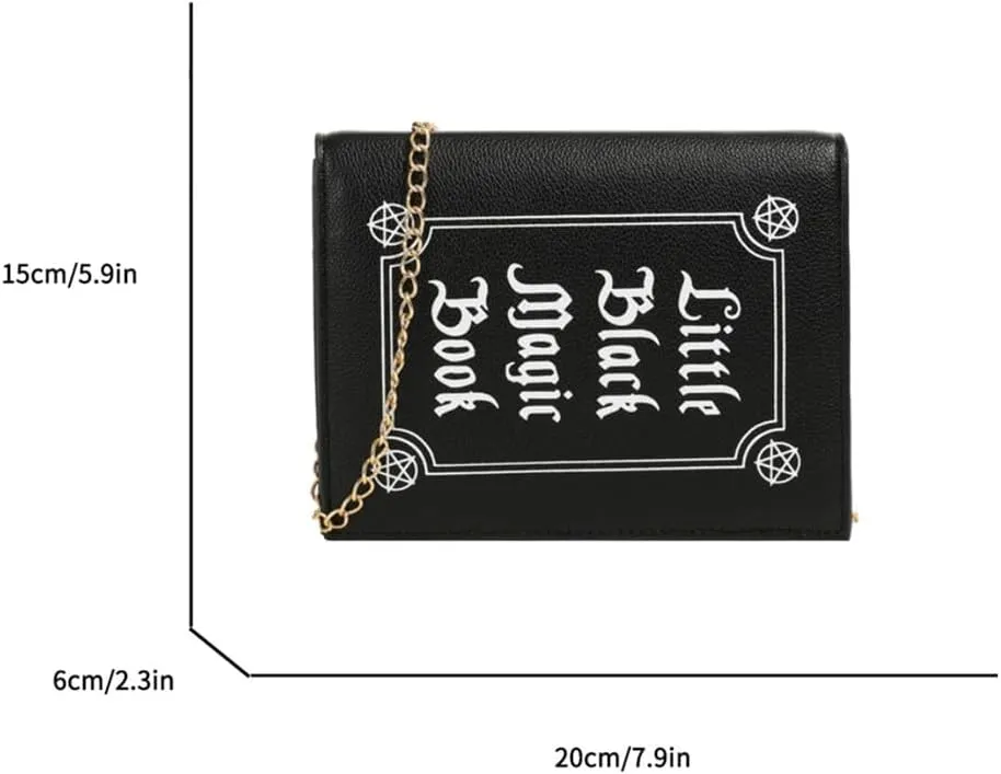 Magic Book Shaped Crossbody Bag Small Letter Print Shoulder Bag Goth Style Square Purse For Women (Black-A)