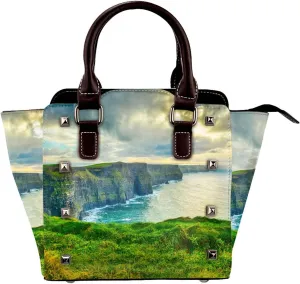 Magnificent Cliffs Of Moher Women Leather Crossbody Handbag Mini Shoulder Bag Lightweight Top-Handle Tote Bags