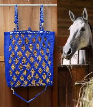 Majestic Ally Double Side Open Slow Feeder Hay Bag - Diamond Shaped Obliquely Placed Webbing (Royal Blue)