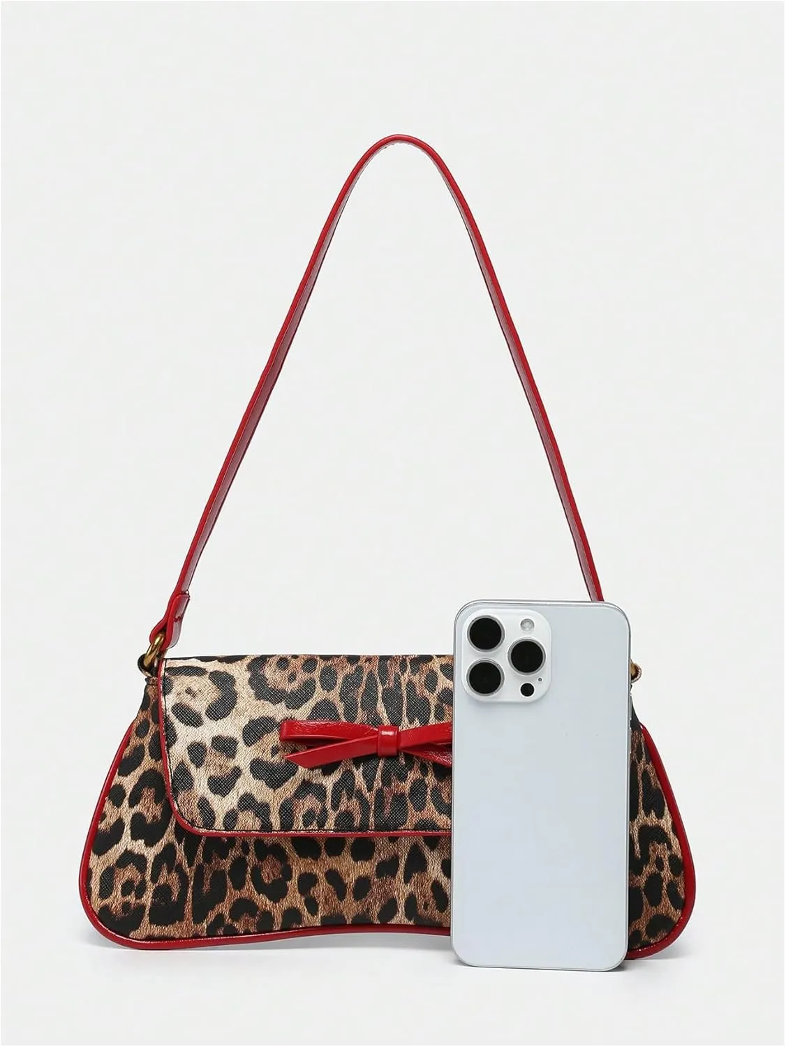 MakeMeChic Women's Cheetah Print Purse Faux Leather Leopard Bow Y2K Flap Shoulder Bag