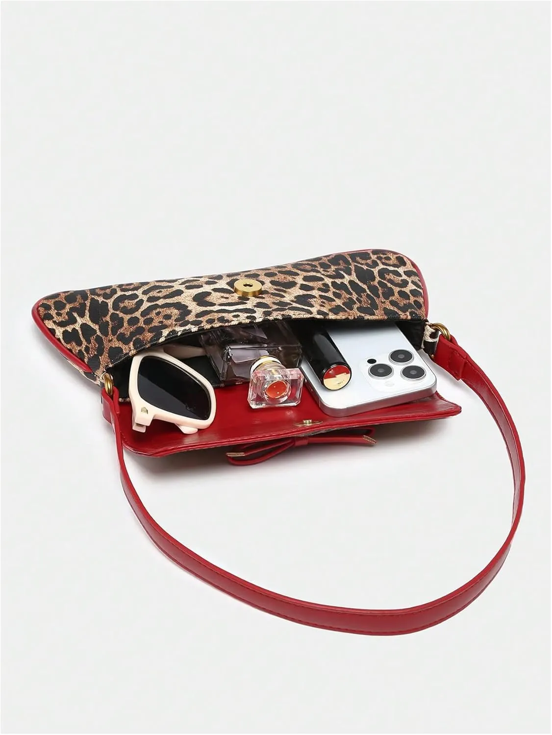 MakeMeChic Women's Cheetah Print Purse Faux Leather Leopard Bow Y2K Flap Shoulder Bag