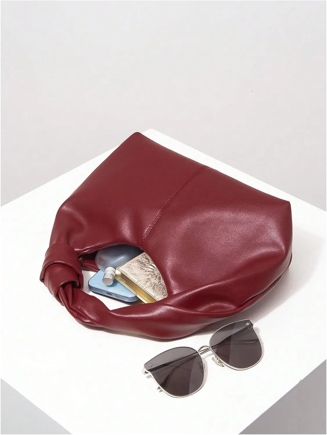 MakeMeChic Women's PU Leather Ruched Satchel Handbags Top Handle Mini Purse Dumpling Bag