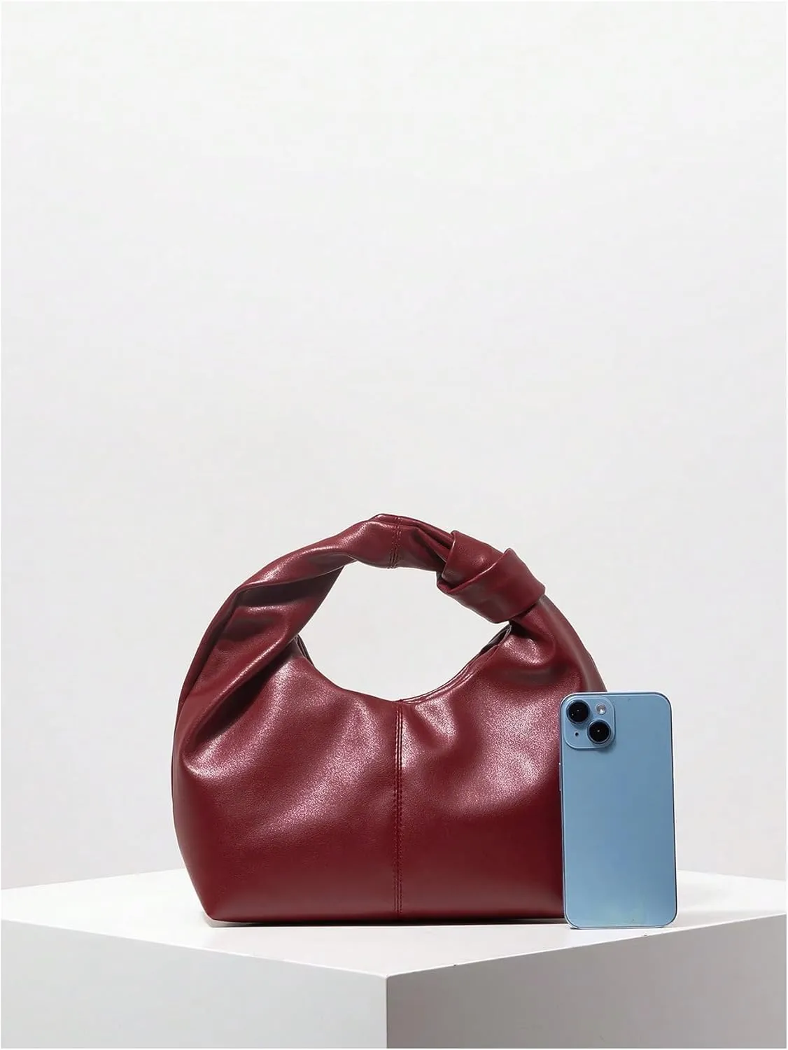 MakeMeChic Women's PU Leather Ruched Satchel Handbags Top Handle Mini Purse Dumpling Bag