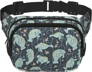 Manatee Animals Print Unisex Square Double Layer Waist Bag Crossbody Fanny Pack Travel Workout Accessory