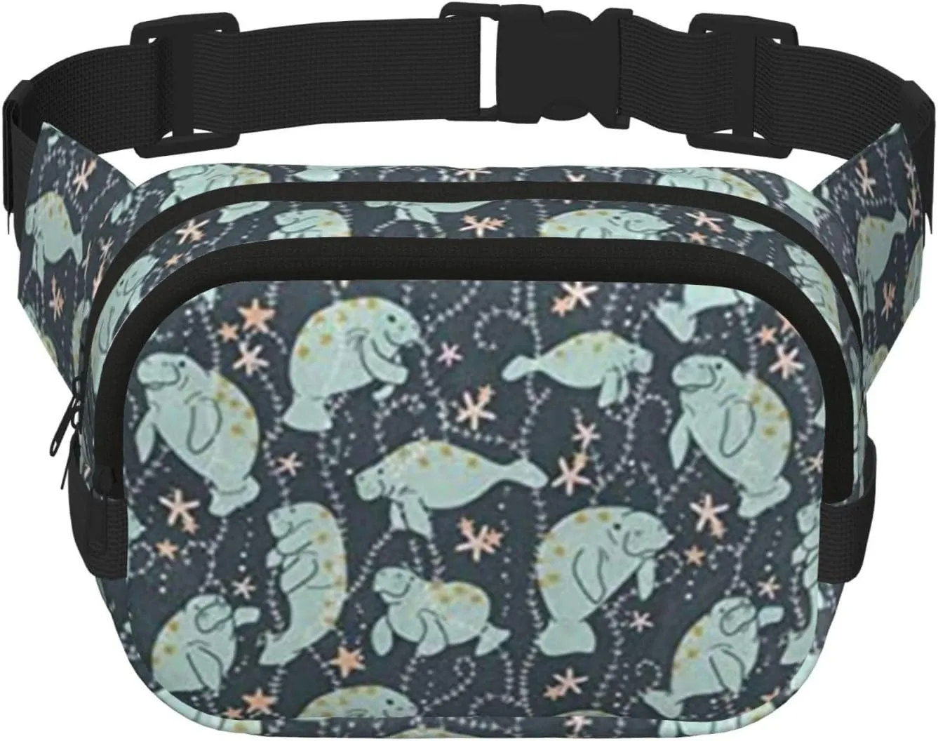 Manatee Animals Print Unisex Square Double Layer Waist Bag Crossbody Fanny Pack Travel Workout Accessory