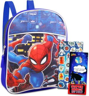 Marvel Shop Spiderman Mini Backpack for Kids - 2 Pc Bundle With 11'' Marvel Spiderman Preschool Backpack for Boys, Girls, and Spiderman Stickers (Spiderman School Supplies)