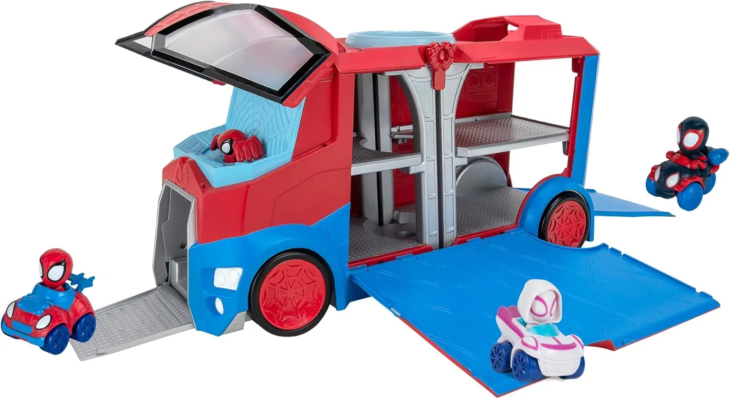 Marvel Spidey and his Amazing Friends Web Transporter Feature Vehicle, Lights & Sounds - Includes 3 Amazing Mini Vehicles, Unisex