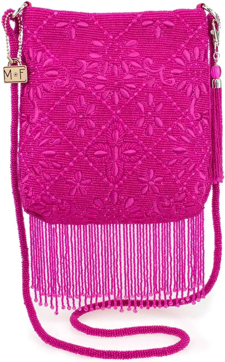 Mary Frances Benefit Beaded Crossbody Fringe Handbag, Pink