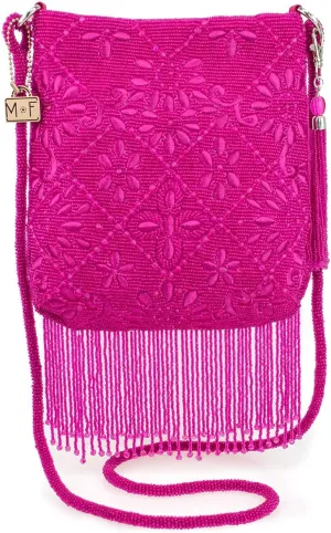 Mary Frances Benefit Beaded Crossbody Fringe Handbag, Pink