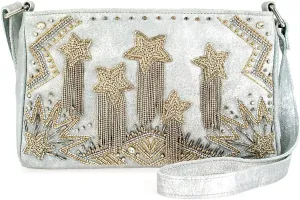 Mary Frances Silver Streak Beaded Handbag Starburst Crossbody Bag Novelty Purse