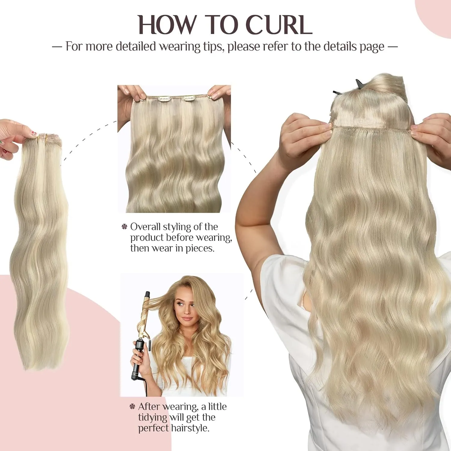 MAXITA Clip in Hair Extensions Real Human Hair, 18 Inch 7 pcs Ash Blonde Highlighted Platinum Blonde 80g, Extensions Clip ins for Woman