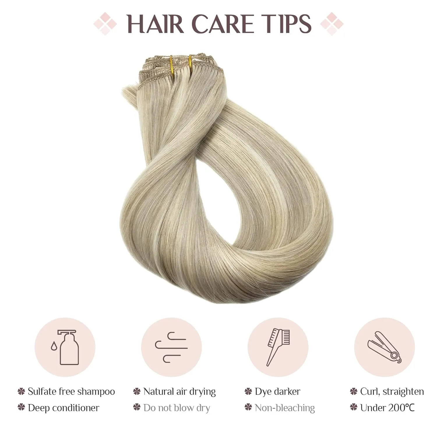 MAXITA Clip in Hair Extensions Real Human Hair, 18 Inch 7 pcs Ash Blonde Highlighted Platinum Blonde 80g, Extensions Clip ins for Woman