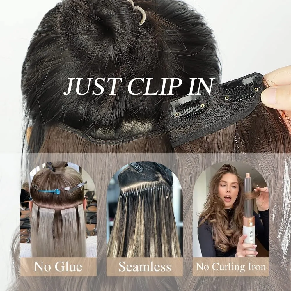 Medium Brown Clip in Hair Extensions Real Human Hair 16Inch Invisible Hairpiece for Women Adding Hair Volume Silky Straight Brown Clip In Hair Extensions 80G Double Weft One Piece for Thinning Hair