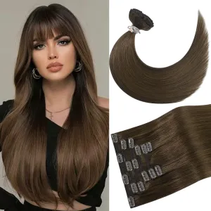 Medium Brown Clip in Hair Extensions Real Human Hair 18 Inch Brown Clip in Extensions Straight Hair Extensions 75g Human Hair Extension for Women