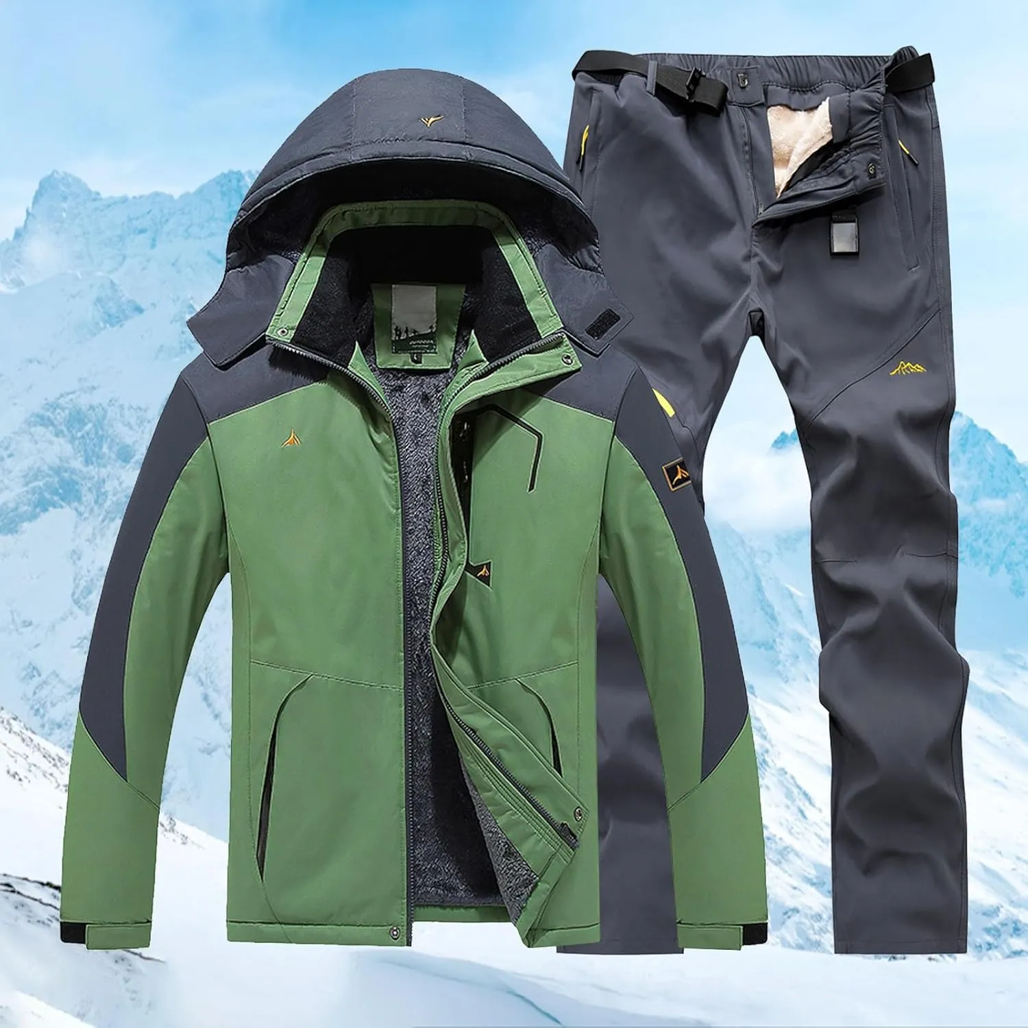Men 2023 Ski Jacket and Pant Set Fall Winter Warm Waterproof Windproof Hooded Snow Coat 2 Pieces Snowboarding Snowsuit