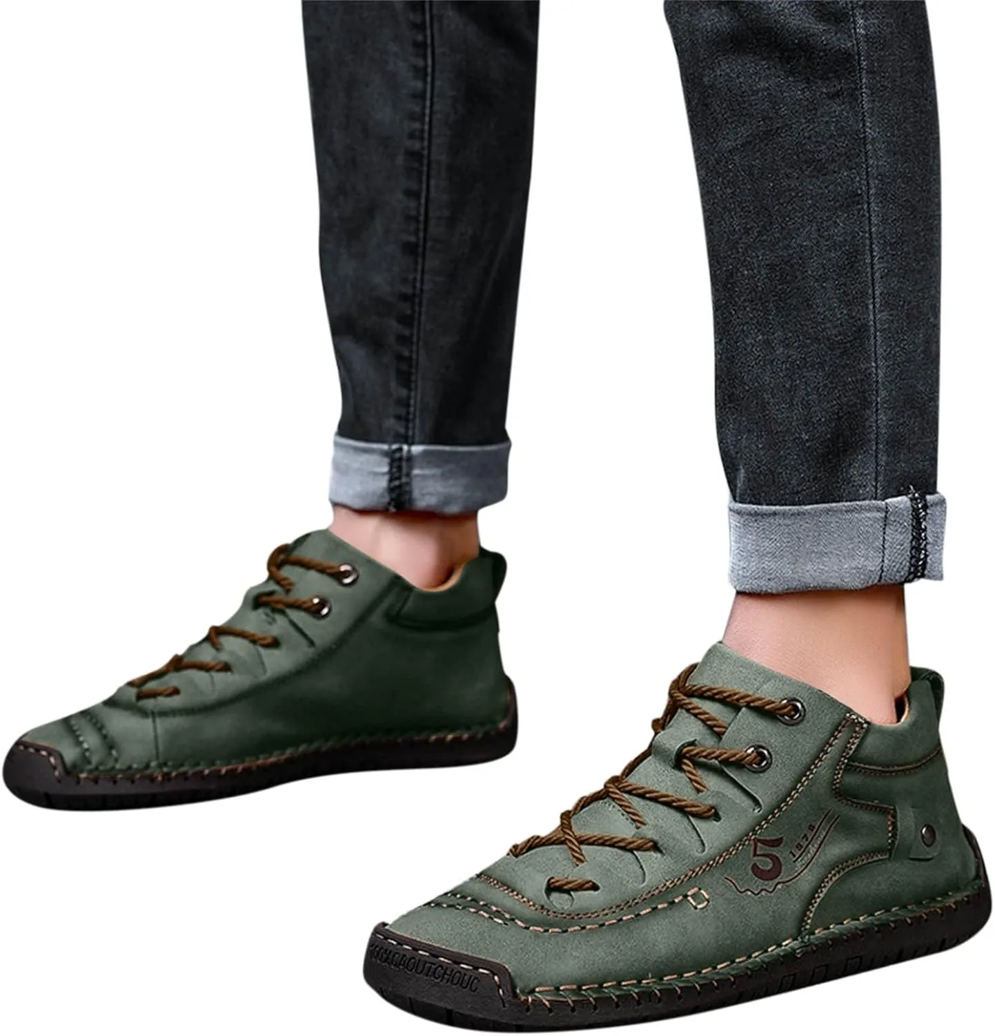 Men Shoes Dress Leather Soles Fashion Summer and Autumn Men Leather Shoes Flat Soft Bottom Comfortable Mid Top Lace Up Casual Men Leather Chukka Boot