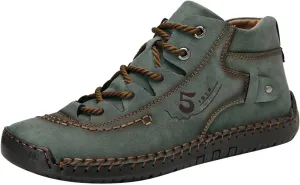 Men Shoes Dress Leather Soles Fashion Summer and Autumn Men Leather Shoes Flat Soft Bottom Comfortable Mid Top Lace Up Casual Men Leather Chukka Boot