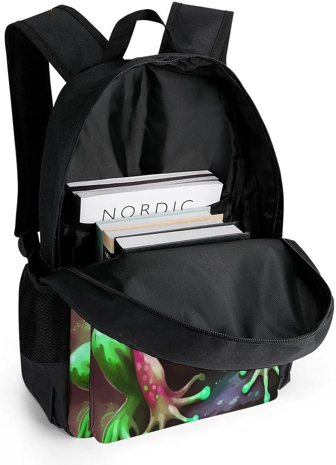 Men Women Polyester Watercolor Frogs Art Daypack Big Capacity Shoulder Bag With Smooth Zippers for Hiking Work Walking Cycling