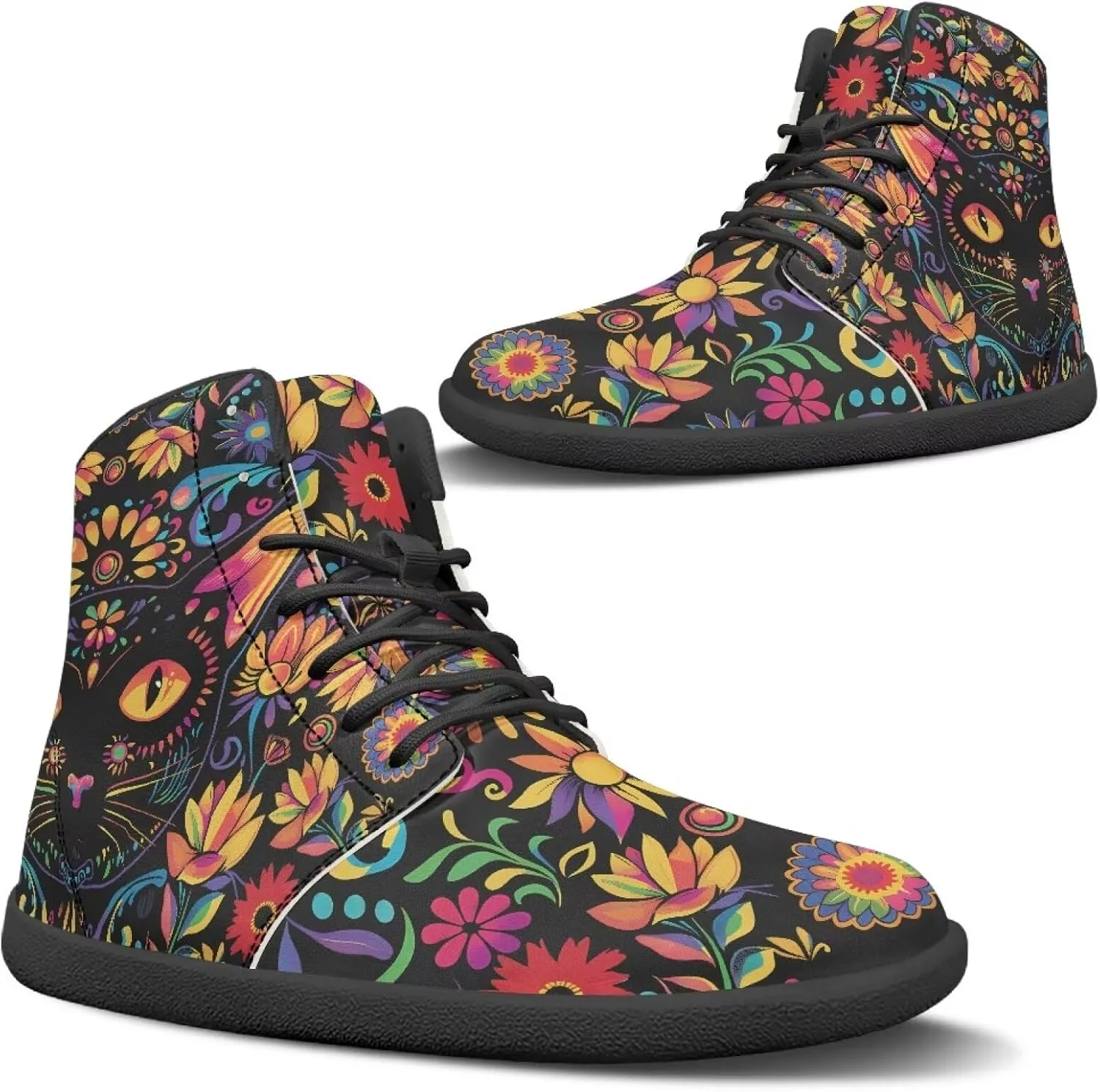 Men's Barefoot Shoes Wide Width Leather Shoes Women High Top Sneakers