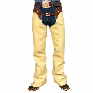 Men's Beige Leather Chaps Western Cowboy Fringe Chaps LBCP314