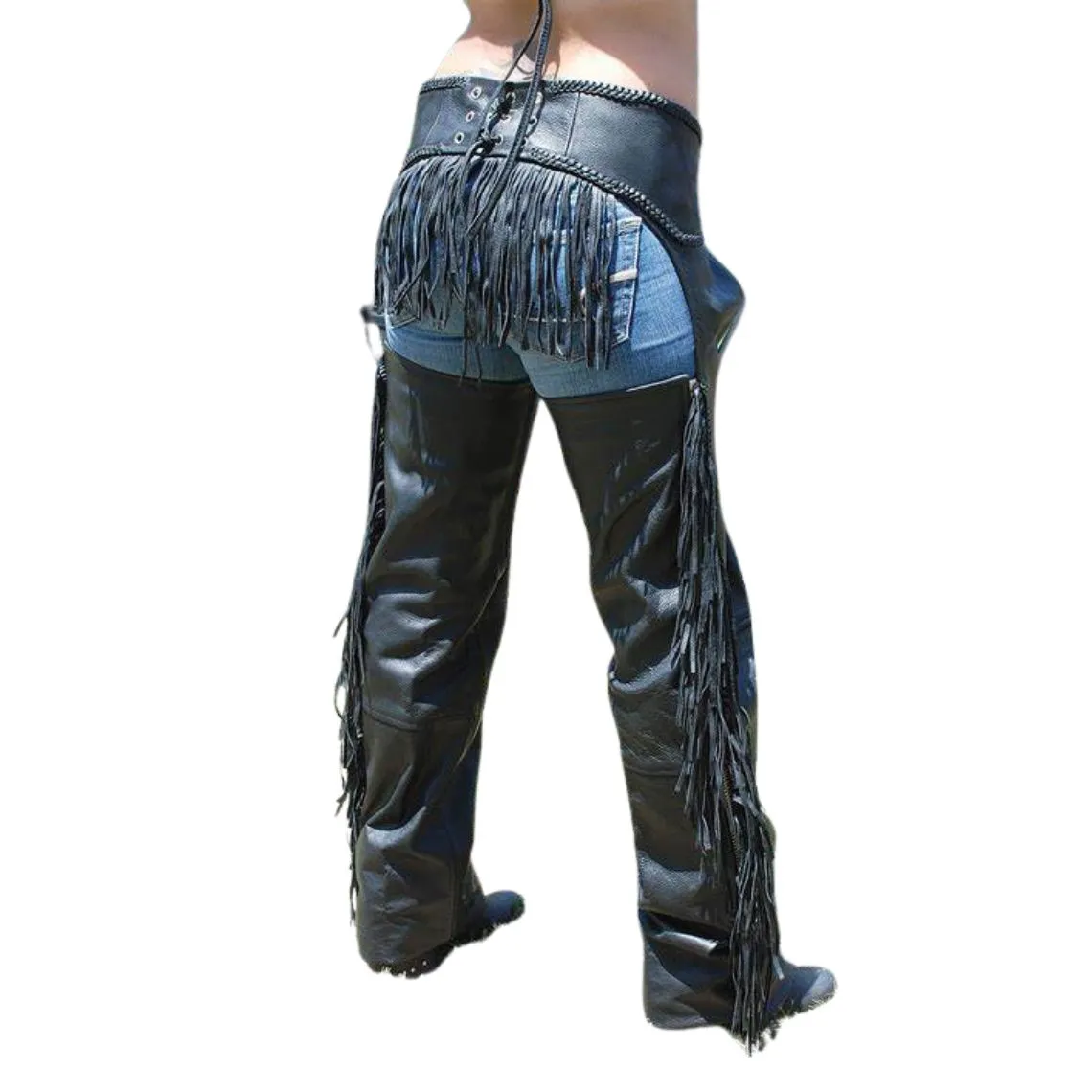 Men's Black Leather Chaps Western Cowboy Fringe Chaps LBCP303