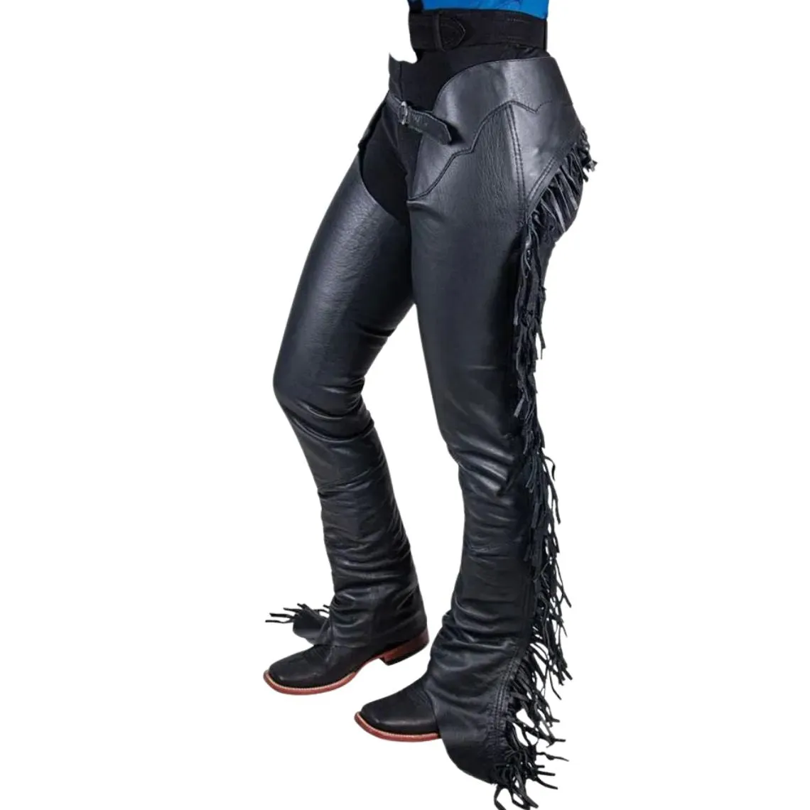 Men's Black Leather Chaps Western Cowboy Fringe Chaps LBCP304