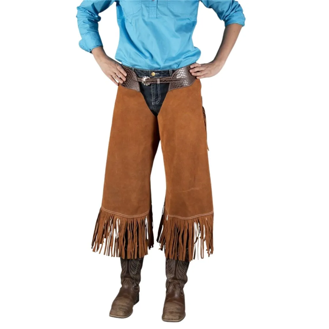 Men's Brown Suede Leather Chaps Western Cowboy Fringe Chaps LBCP309