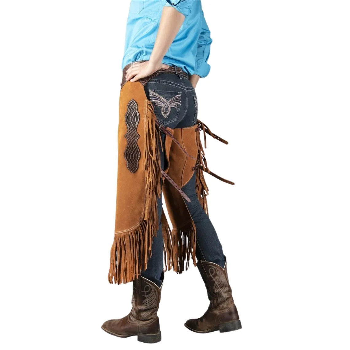 Men's Brown Suede Leather Chaps Western Cowboy Fringe Chaps LBCP309