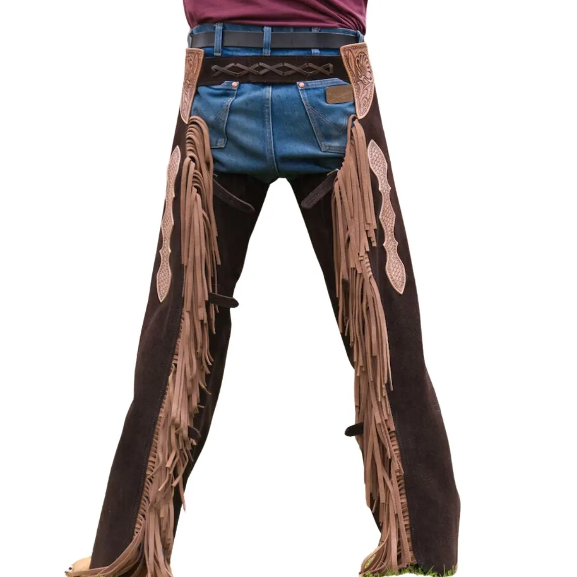 Men's Brown  Suede Leather Chaps Western Cowboy Fringe Chaps LBCP313