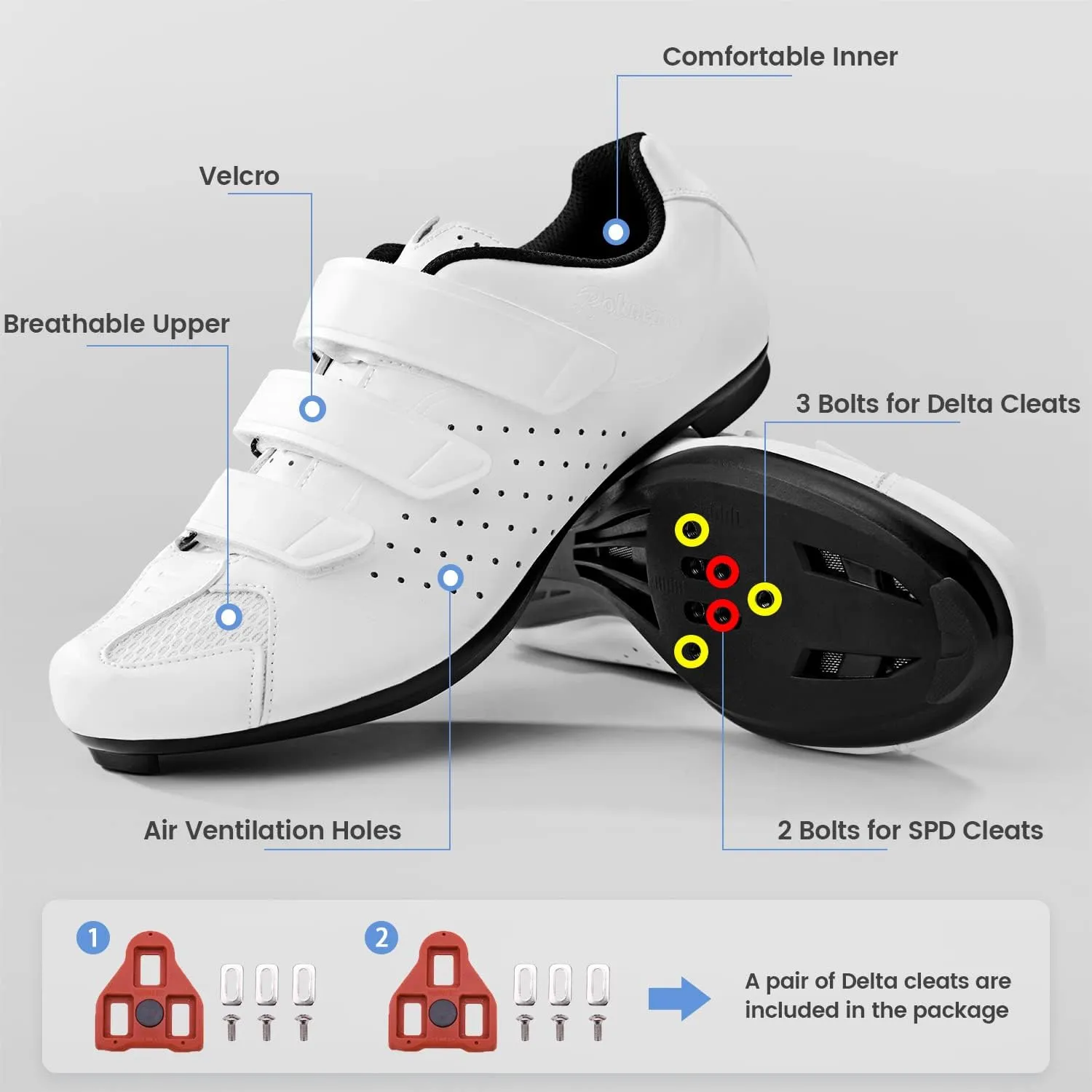Mens Cycling Shoes Compatible with Peloton Bike & SPD 2 Bolt Clips - Unisex Spin Bicycle Shoes with 3 Bolt Look Delta Cleats - Indoor Outdoor Road Bike Cycling