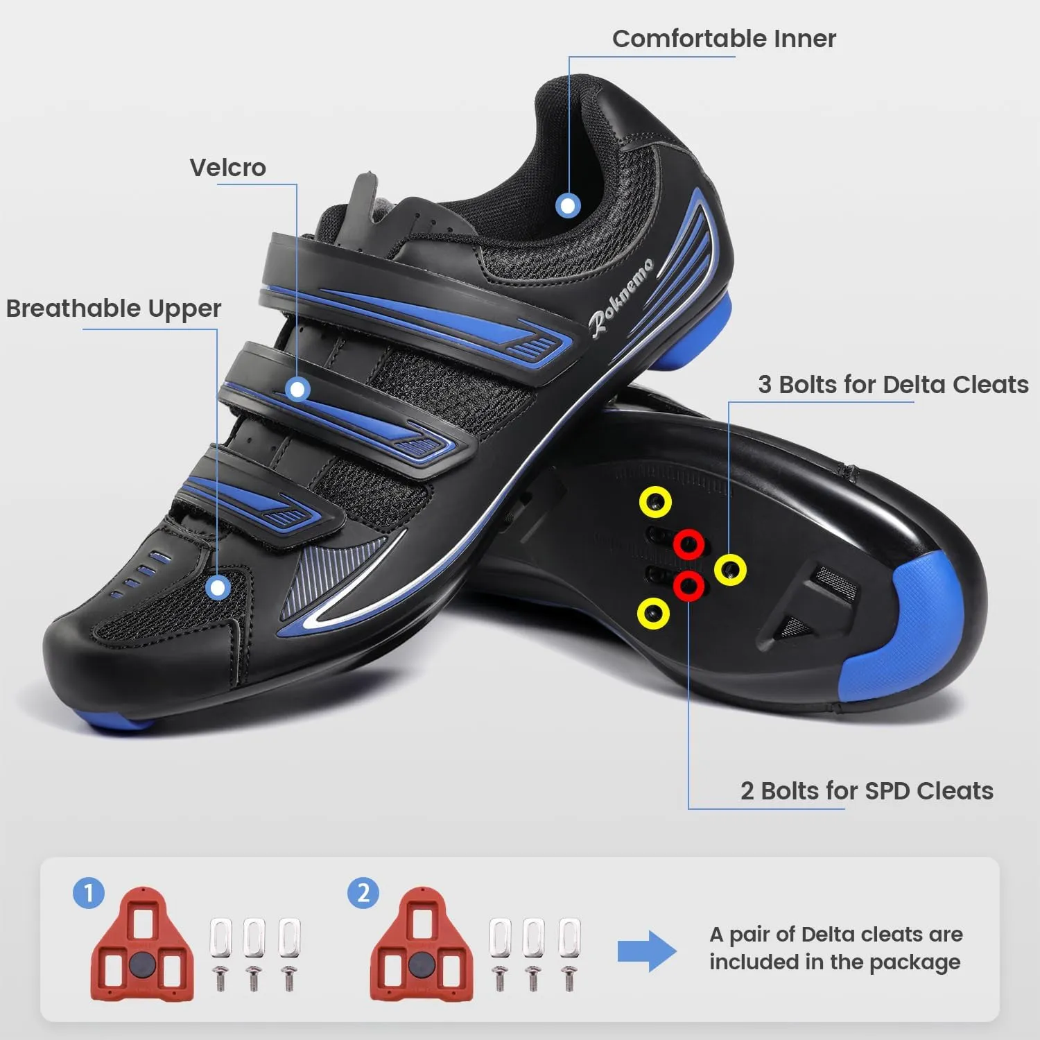 Mens Cycling Shoes Compatible with Peloton Bike & SPD 2 Bolt Clips - Unisex Spin Bicycle Shoes with 3 Bolt Look Delta Cleats - Indoor Outdoor Road Bike Cycling
