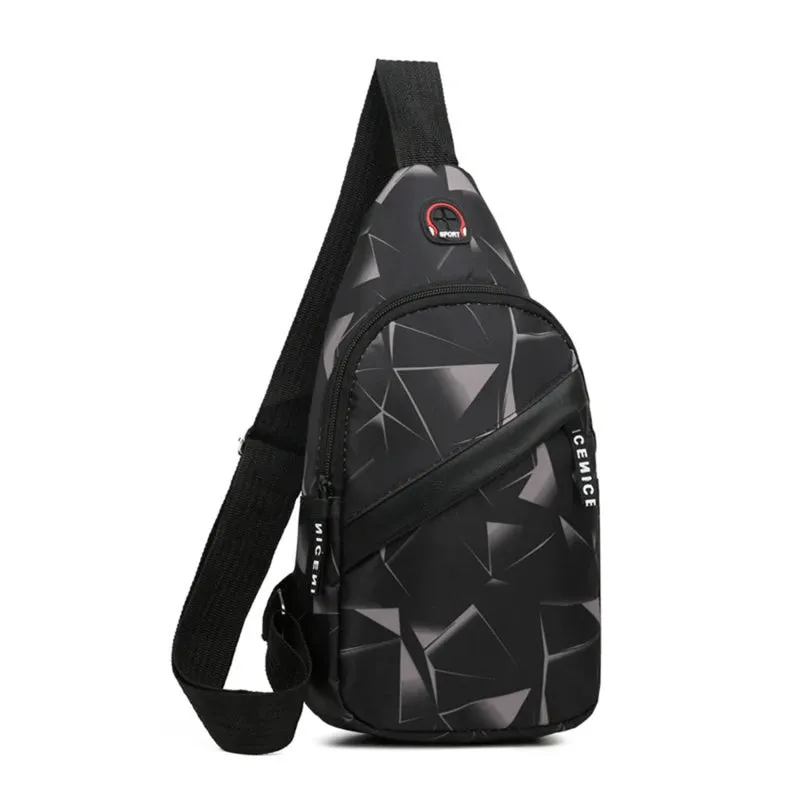 Men's Geometric Print Oxford Crossbody Chest Bag