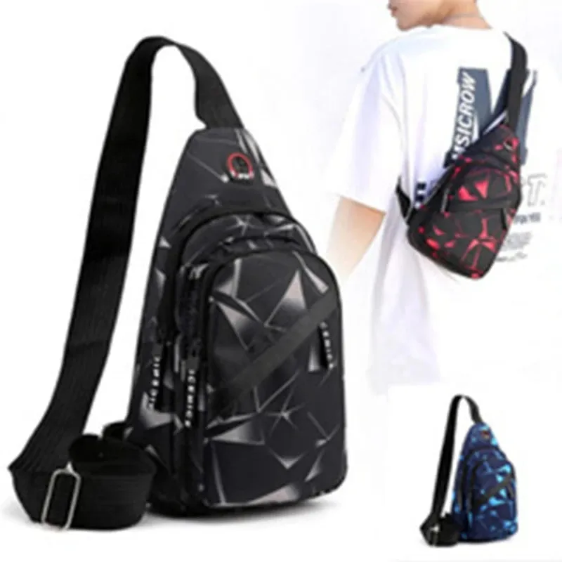 Men's Geometric Print Oxford Crossbody Chest Bag