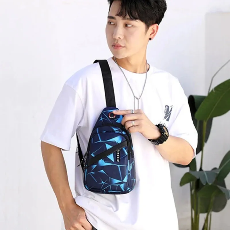 Men's Geometric Print Oxford Crossbody Chest Bag