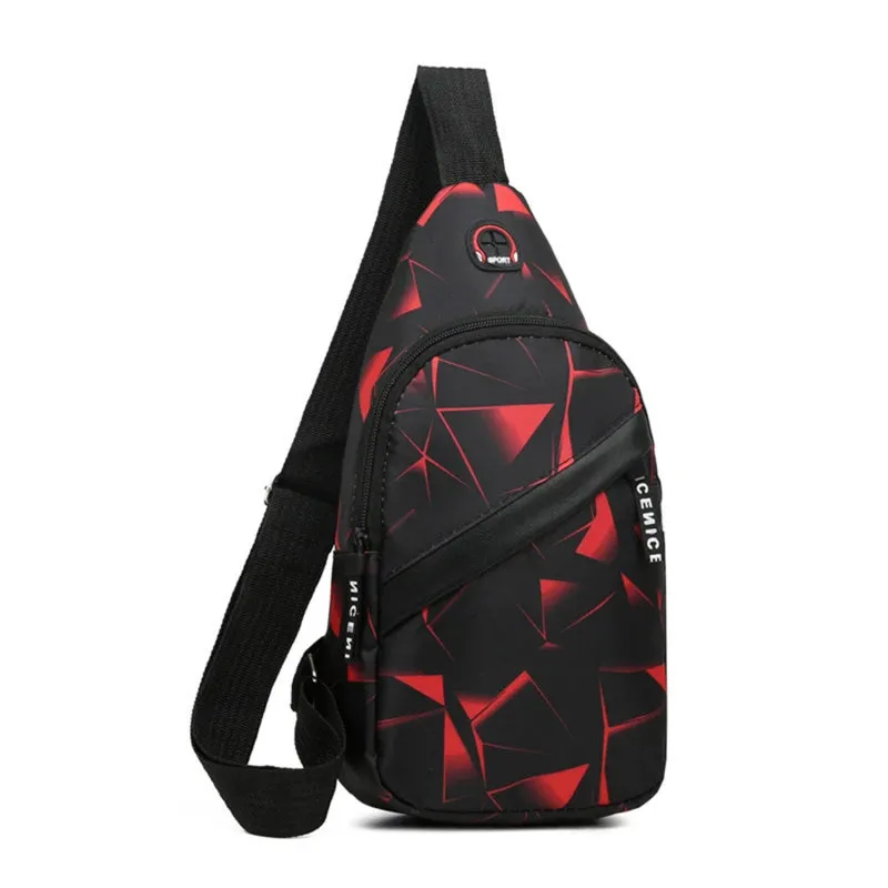 Men's Geometric Print Oxford Crossbody Chest Bag