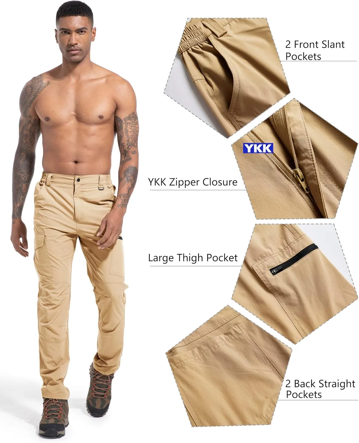 Men's Lightweight Hiking Cargo Work Pants Quick Dry Water Resistant Fishing Travel Climbing Outdoor Stretch Pants