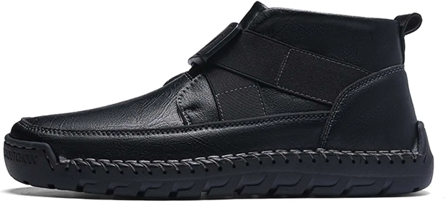Men's Premium Leather Walking Shoes, Mid Top Fashion Casual Sneakers, Business Casual Leather Shoes, Driving Shoes, Durable, Hand Sewn, Easy to Put on