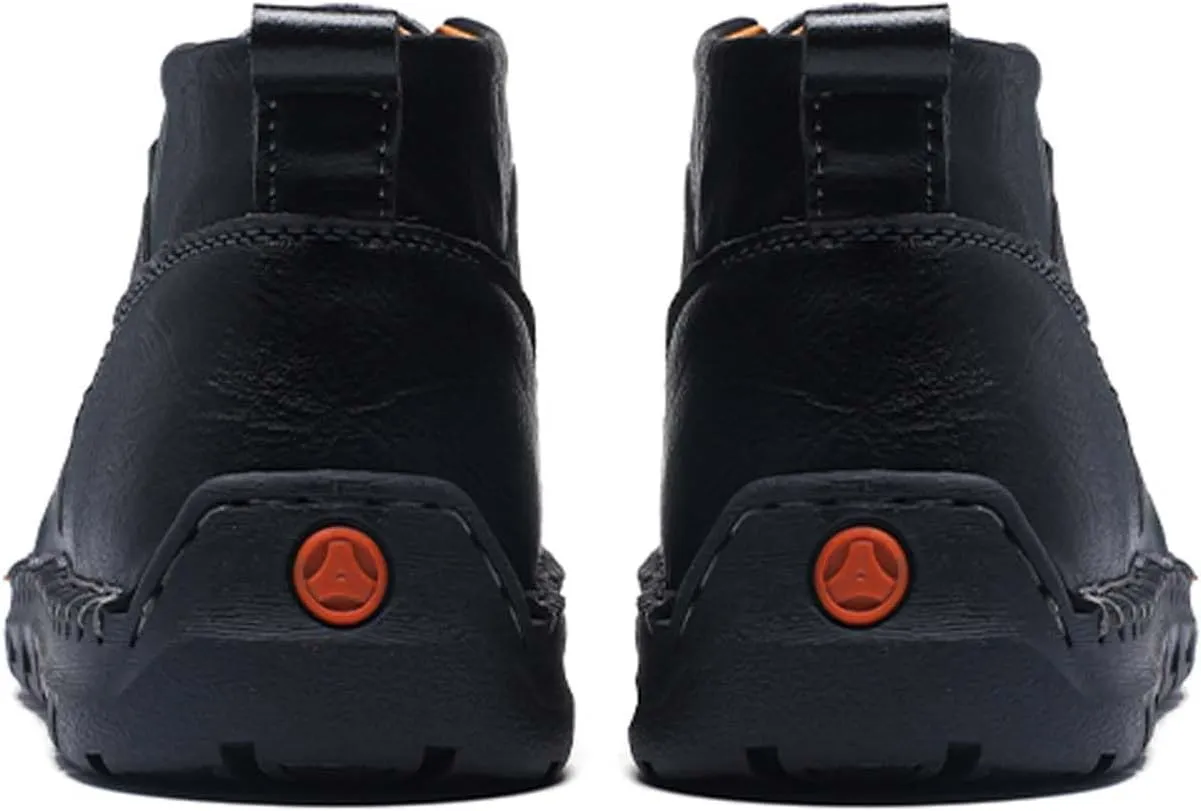 Men's Premium Leather Walking Shoes, Mid Top Fashion Casual Sneakers, Business Casual Leather Shoes, Driving Shoes, Durable, Hand Sewn, Easy to Put on