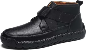 Men's Premium Leather Walking Shoes, Mid Top Fashion Casual Sneakers, Business Casual Leather Shoes, Driving Shoes, Durable, Hand Sewn, Easy to Put on