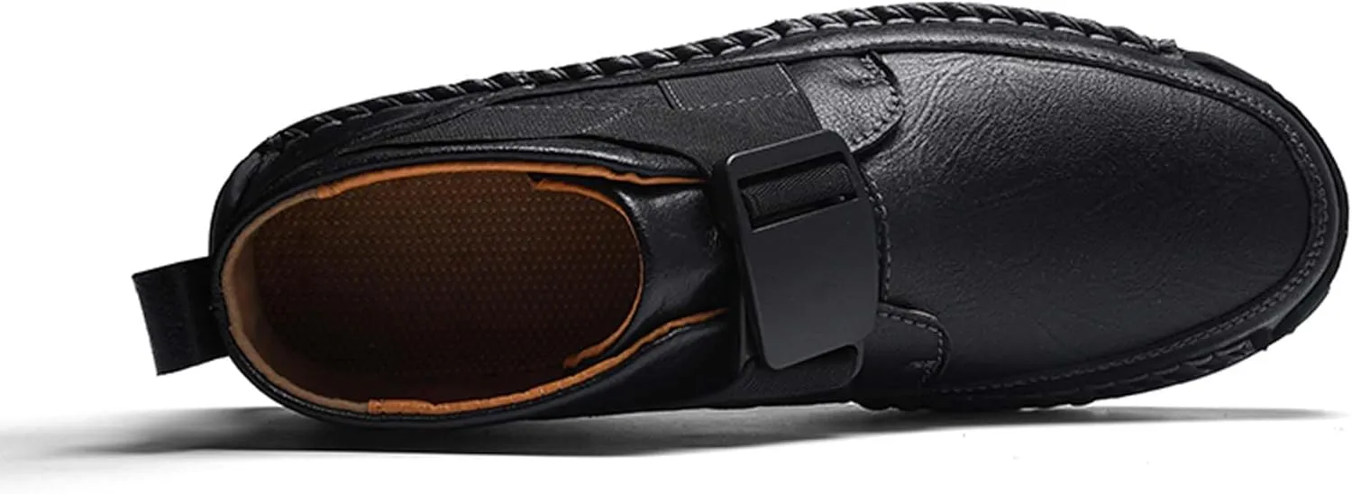 Men's Premium Leather Walking Shoes, Mid Top Fashion Casual Sneakers, Business Casual Leather Shoes, Driving Shoes, Durable, Hand Sewn, Easy to Put on