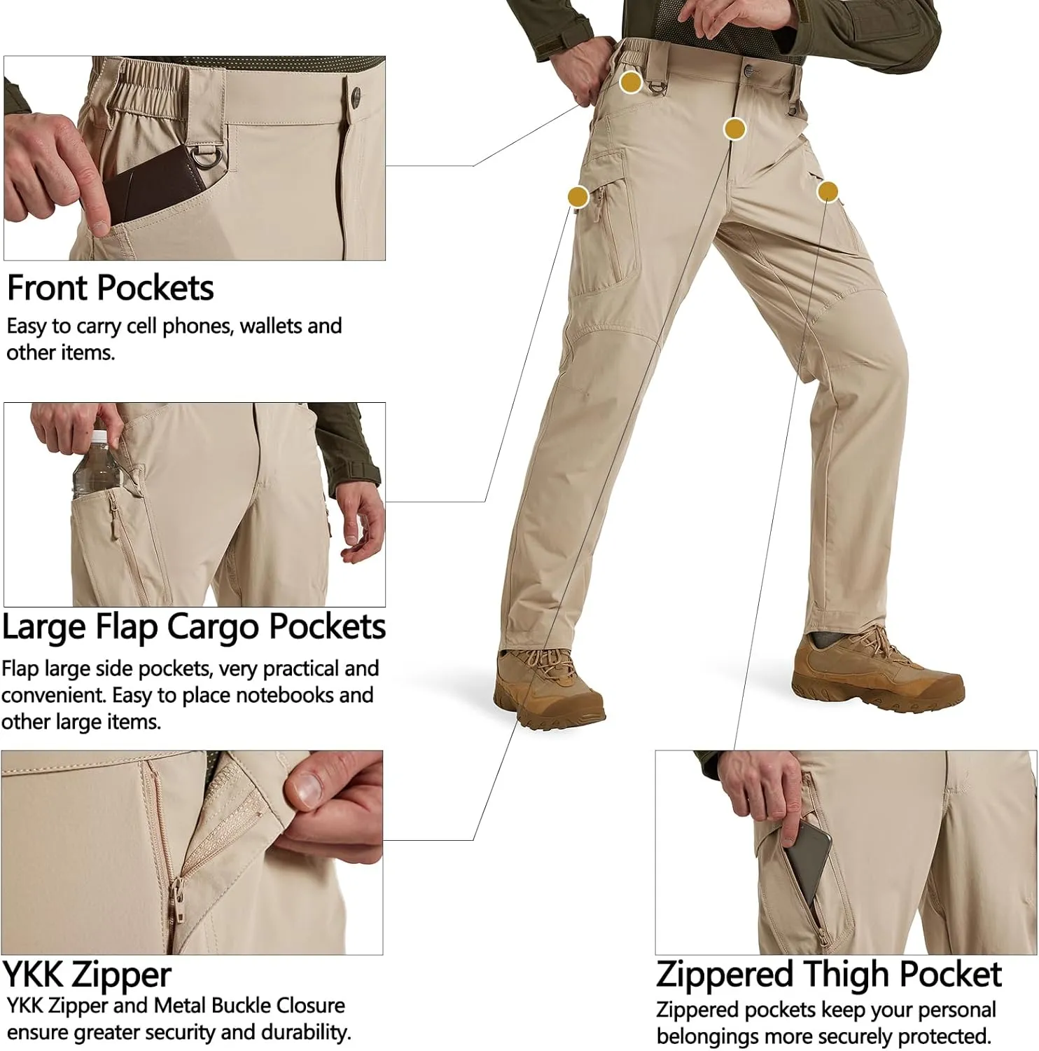Men's Quick Dry Tactical Pants Water Resistant Cargo Pants Stretch Lightweight Outdoor Work Hiking Pants