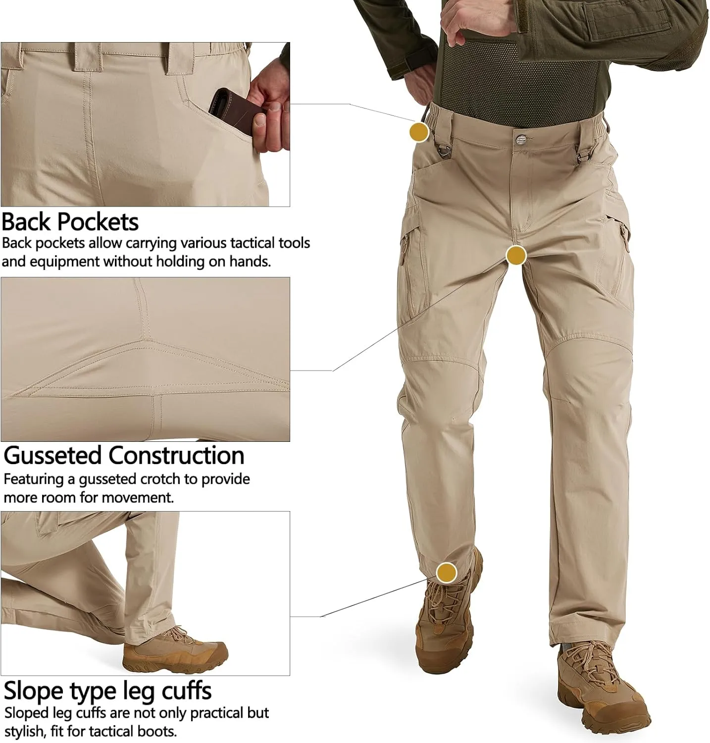 Men's Quick Dry Tactical Pants Water Resistant Cargo Pants Stretch Lightweight Outdoor Work Hiking Pants