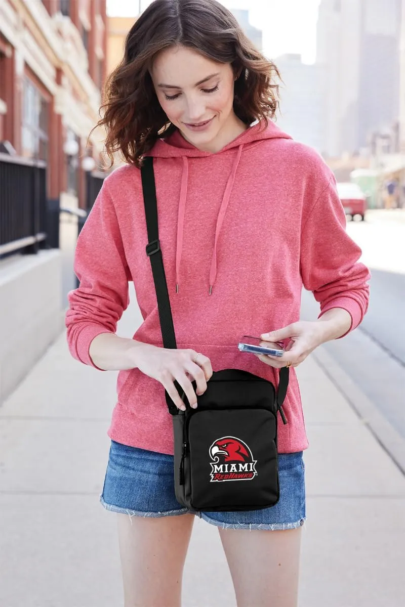 Miami University Travel Bag Miami RedHawks Crossbody Sling Pack for Sports Workout Running Festival Waist Pack Gray (Miami University on Black)