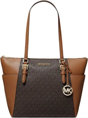 Michael Kors Large Leather Top Zip Tote Bag (Brown Acorn)