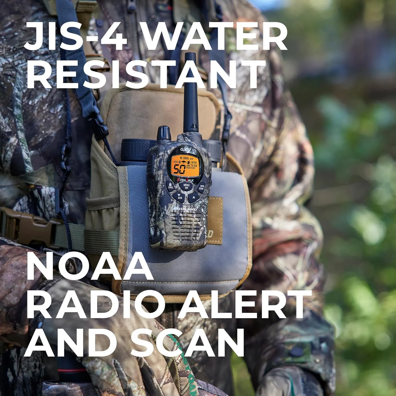Midland GXT1050VP4 Walkie Talkies Long Range - Two-Way Radio with Rechargeable Batteries - Handheld GMRS 50 Channel Radio - Mossy Oak Camo – Combo 2 Pack