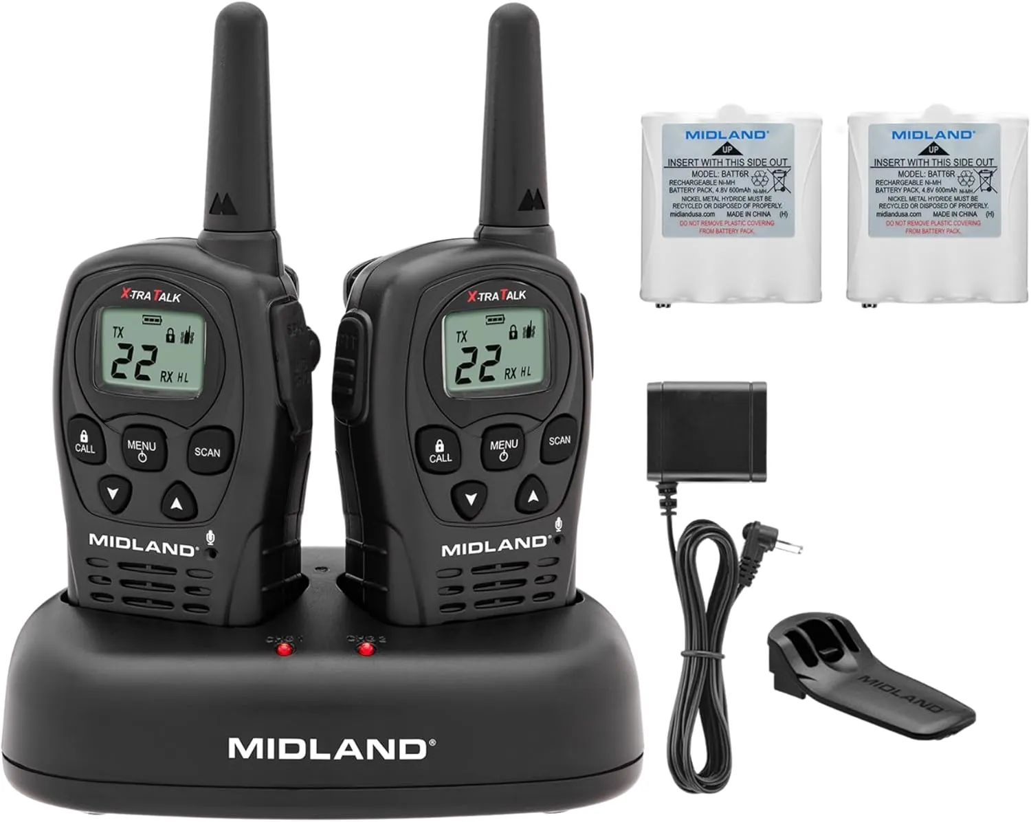 Midland - LXT500VP3, 22 Channel FRS Walkie Talkies with Channel Scan - Extended Range Two Way Radios, Silent Operation, Batteries Included (Pair Pack) (Black)